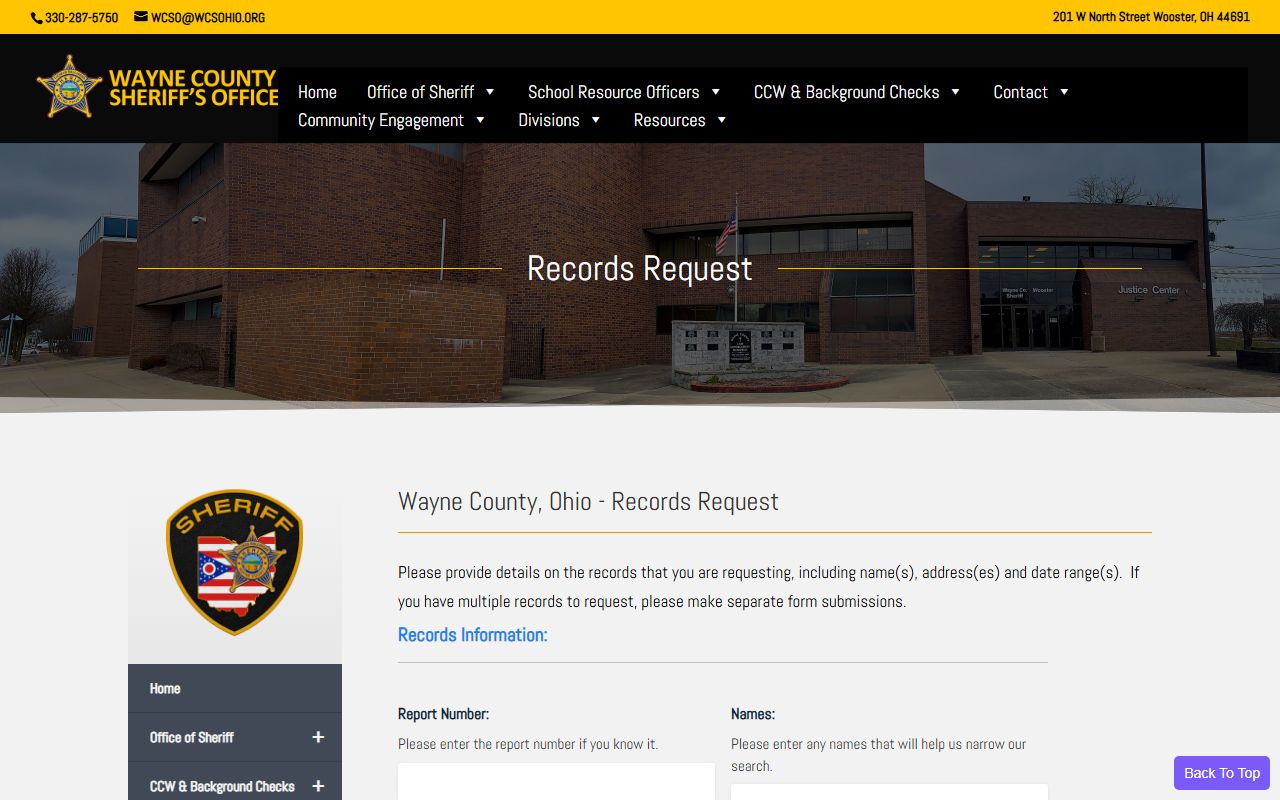 Wayne County booking photos public records request form
